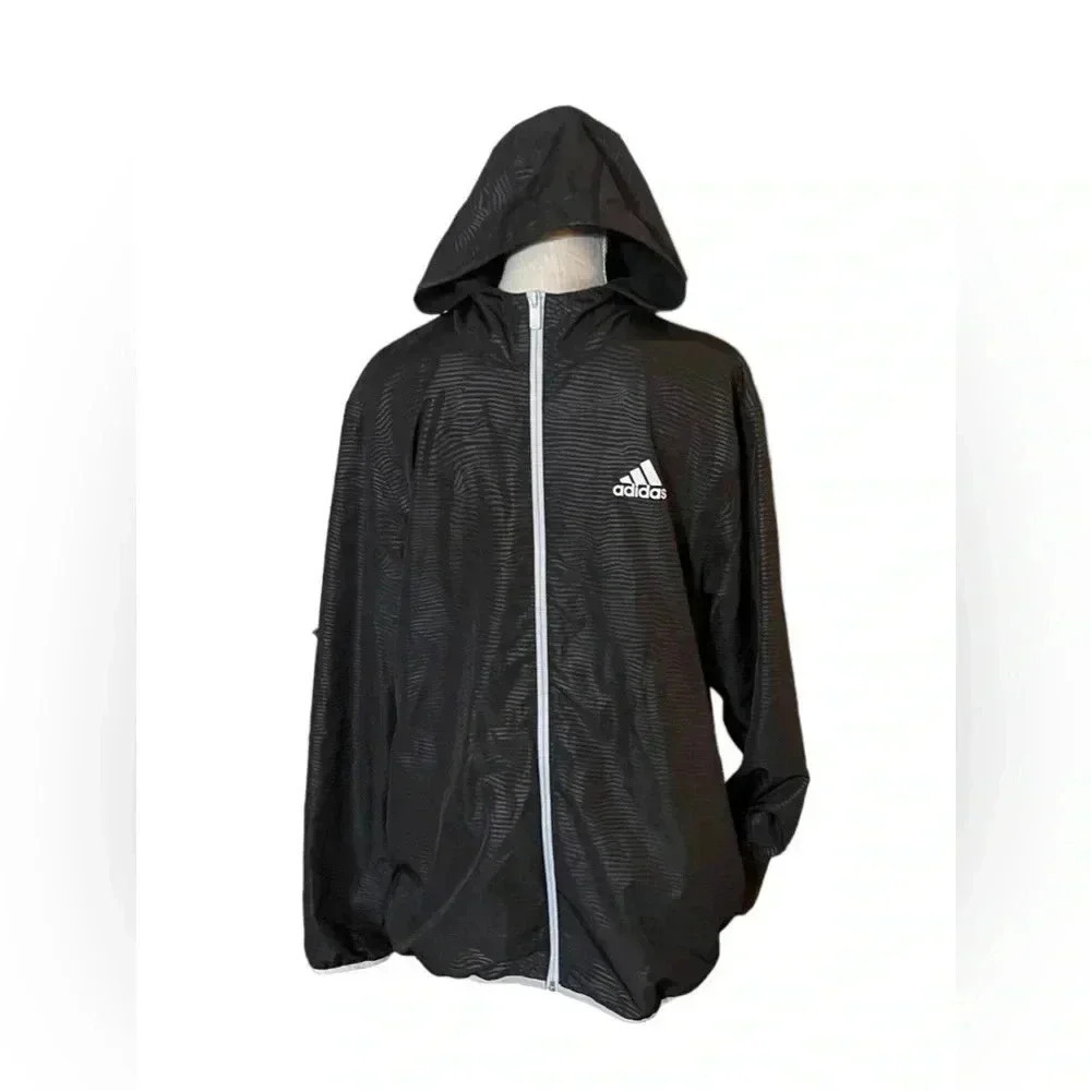 Adidas Striped Zebra Print Lined Windbreaker Jacket in Black Men’s Size Medium